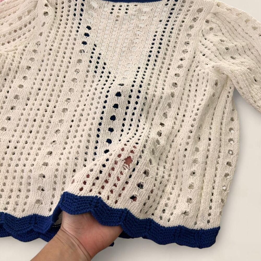 Fifteen Twenty Open Stitch Bow Cotton Cardigan crotchet top | size small cottage - Picture 6 of 6